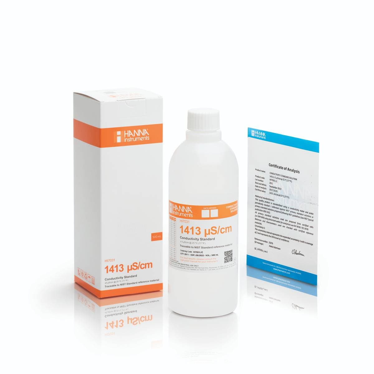Hanna HI7031L/C Leitfähigkeitsstandard mit Zertifikat, 1413 µS/cm, 500 ml